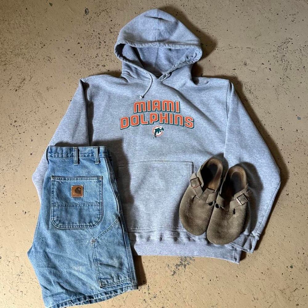 Vintage 2000s Reebok grey graphic Miami dolphins hoodie